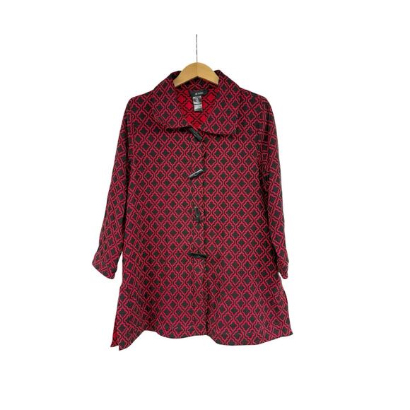 Ali Miles Size M Red Black Knit Reversible Jacket Button Front Lagenlook Fall - Picture 1 of 7